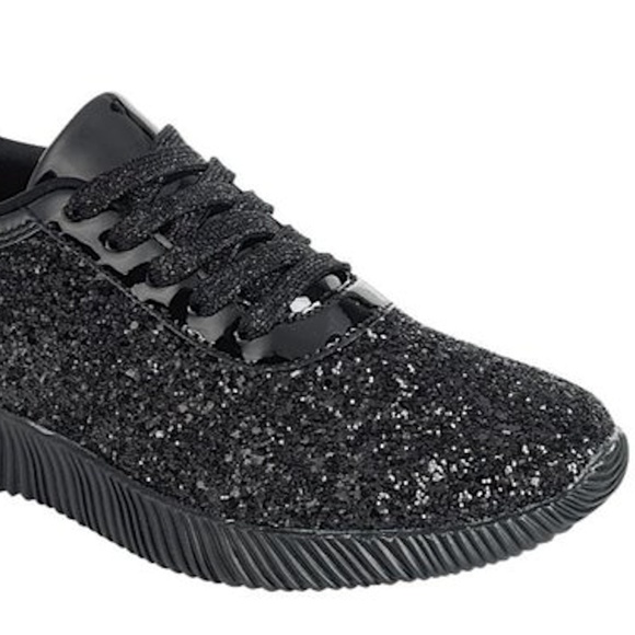NEW Women's BLACK GLITTER SEQUINS SNEAKERS SHOES - Picture 3 of 5